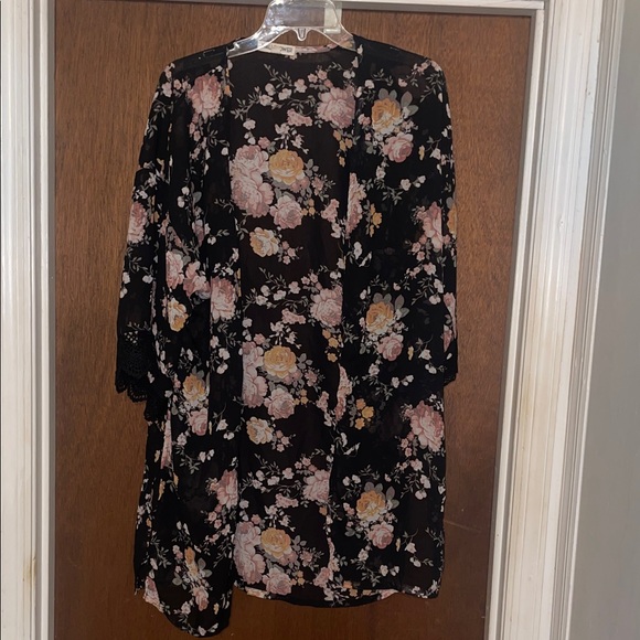 Wallflower Other - Wallflower Black Kimono with Pink and Cream Floral Design